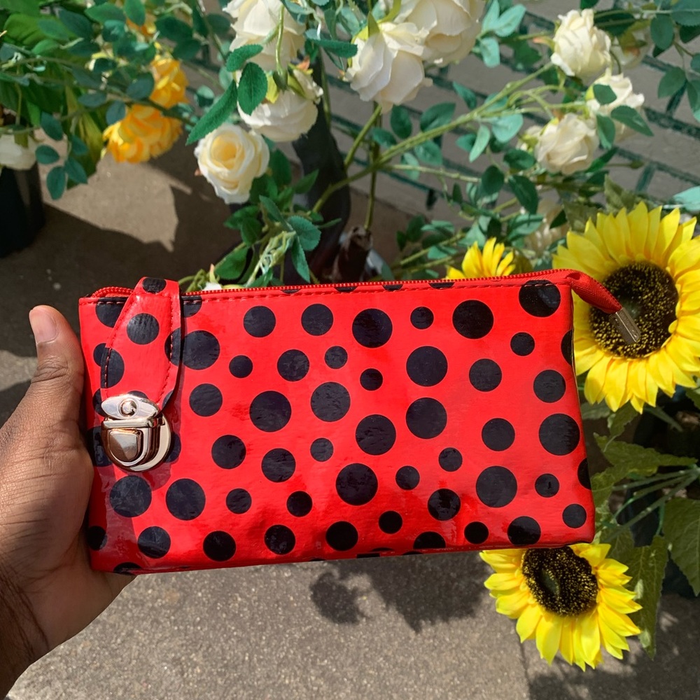 RED PURSE with black polkadots